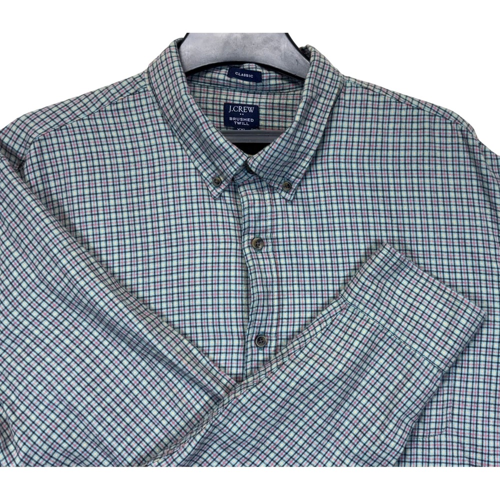 J.Crew Brushed Twill Plaid Shirt Mens XXL Classic Fit Button Down Blue Green
